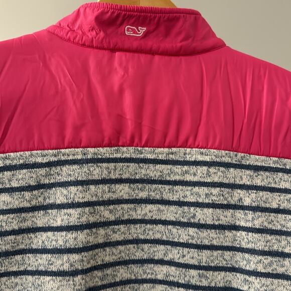 Vineyard Vines Martha's Vineyard Heather Blue Stripe / Pink Quarter Zip Pullover - Picture 5 of 9